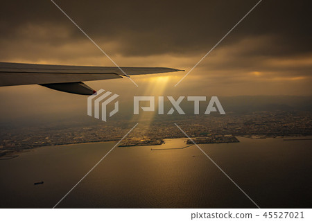 sun light ray over osaka city japan sun light ray over osaka city japan 45527021