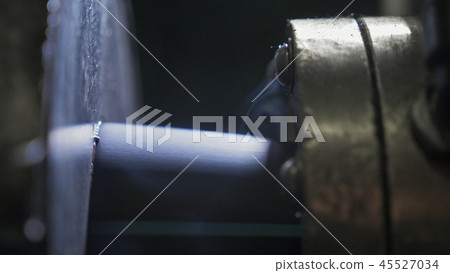 Pipes manufacturing production line. Manufacture of plastic water pipes factory. Process of making Pipes manufacturing production line. Manufacture of plastic water pipes factory. Process of making 45527034