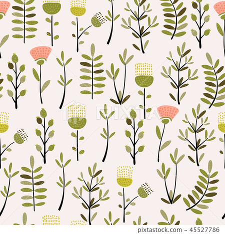 Cute hand drawn plant . Seamless vector pattern. 45527786