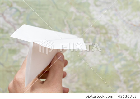 man hand with paper plane man hand with paper plane 45530315