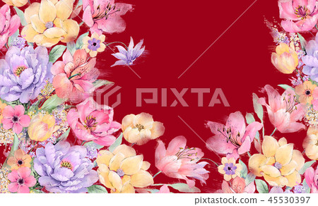 Elegant watercolor rose and peony flower 45530397