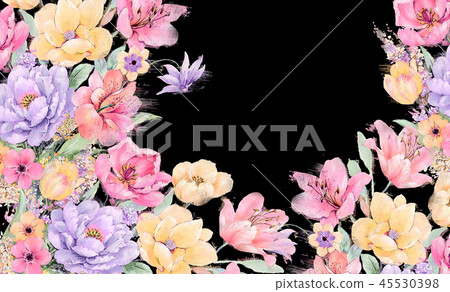 Elegant watercolor rose and peony flower 45530398