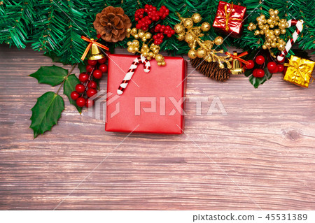 Christmas season and Happy new year gift box Christmas season and Happy new year gift box 45531389