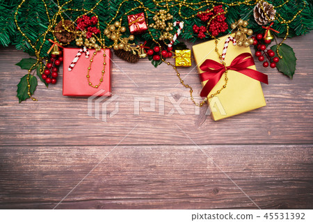 Christmas season and Happy new year gift box Christmas season and Happy new year gift box 45531392