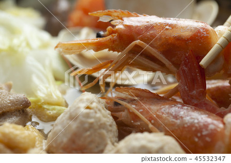 Jade pot close-up-red shrimp Jade pot close-up-red shrimp 45532347