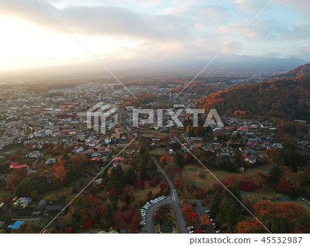 Kawaguchiko town aerial view Kawaguchiko town aerial view 45532987