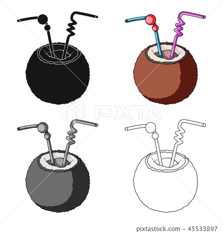 A cocktail in coconut with tubes.Summer rest single icon in cartoon style vector symbol stock A cocktail in coconut with tubes.Summer rest single icon in cartoon style vector symbol stock 45533897