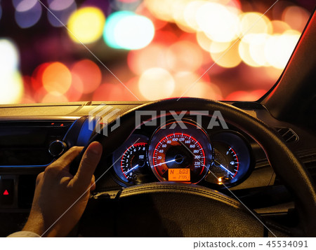 Driving a car at night, bokeh color 45534091