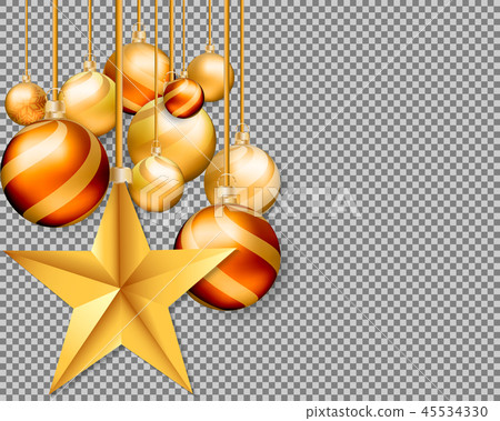 Christmas gold balls with Star on background. Christmas gold balls with Star on background. 45534330