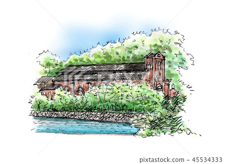 Landscape sketch Nagasaki Goto: Dozaki Church Landscape sketch Nagasaki Goto: Dozaki Church 45534333