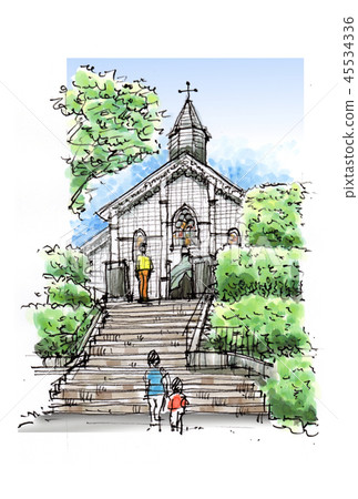 Landscape sketch Nagasaki Goto: Mizunoura Church Landscape sketch Nagasaki Goto: Mizunoura Church 45534336