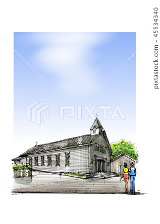 Landscape sketch Nagasaki Goto: Kaizu Church Landscape sketch Nagasaki Goto: Kaizu Church 45534340