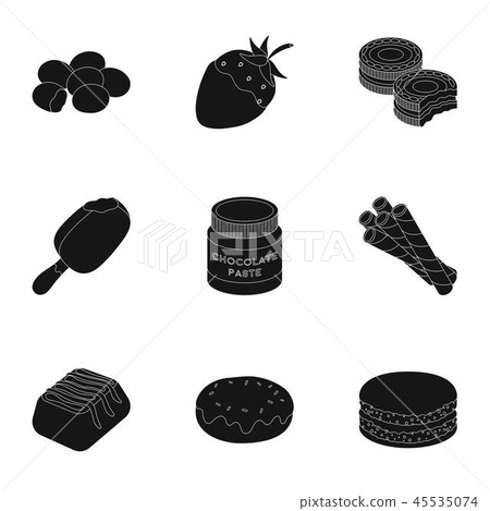 A set of chocolate sweets. Chocolate products for people. Chocolate desserts icon in set collection A set of chocolate sweets. Chocolate products for people. Chocolate desserts icon in set collection 45535074