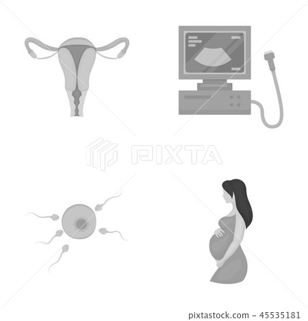 Uterus, apparatus of ultrasound, fertilization. Pregnancy set collection icons in monochrome style Uterus, apparatus of ultrasound, fertilization. Pregnancy set collection icons in monochrome style 45535181