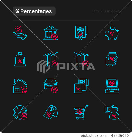 Percentages concept with thin line icons set Percentages concept with thin line icons set 45536010