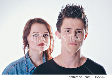beautiful couple standing straight on white beautiful couple standing straight on white 45536290
