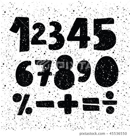 Hand drawn number set black ink brush lettering Hand drawn number set black ink brush lettering 45536550
