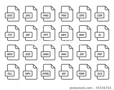Simple flat style file type extensions icon set 45536783