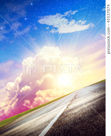 Summer road, sky, sun and clouds Summer road, sky, sun and clouds 45537074