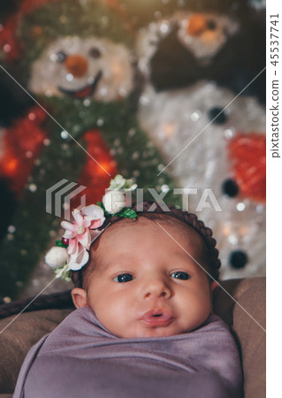 baby in hat with a POM-POM, like a gnome 45537741