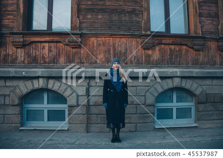 beautiful blonde in a hat and scarf beautiful blonde in a hat and scarf 45537987