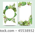 Wedding Invitation, floral invite thank you, rsvp modern card Design: green tropical palm leaf and 45538932