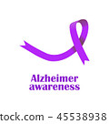 Alzheimer awareness symbol. Realistic violet ribbon. Vector illustration. 45538938