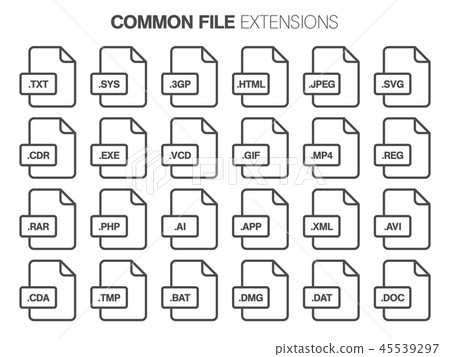 Flat style icon set. System,common file type, extencion a. 45539297