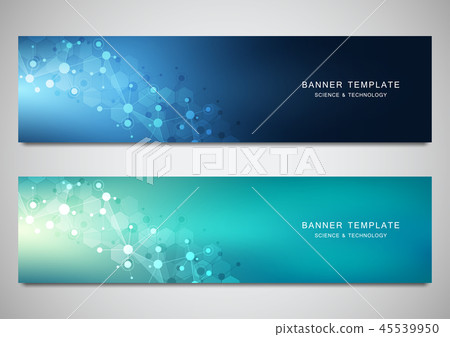 Vector banners and headers for site with molecules background and neural network. Genetic Vector banners and headers for site with molecules background and neural network. Genetic 45539950