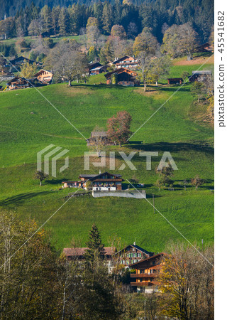 Landscape with mountain village in autumn Landscape with mountain village in autumn 45541682