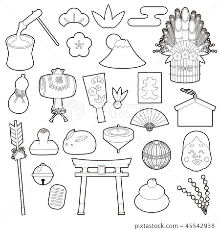 新年圖標(黑色和白色) 新年圖標(黑色和白色) 45542938