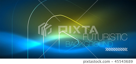 Neon glowing techno lines, hi-tech futuristic abstract background template with geometric shapes 45543689