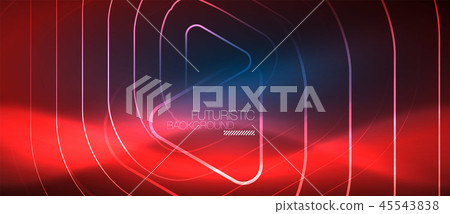 Neon glowing techno lines, hi-tech futuristic abstract background template with geometric shapes Neon glowing techno lines, hi-tech futuristic abstract background template with geometric shapes 45543838