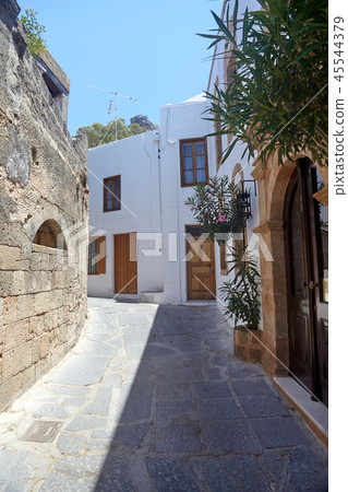 Street in greek town, Lindos city, Rhodes island Street in greek town, Lindos city, Rhodes island 45544379