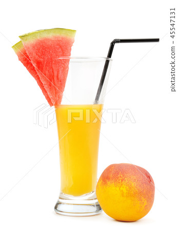 Juice in glass, watermelon and peach isolated  45547131