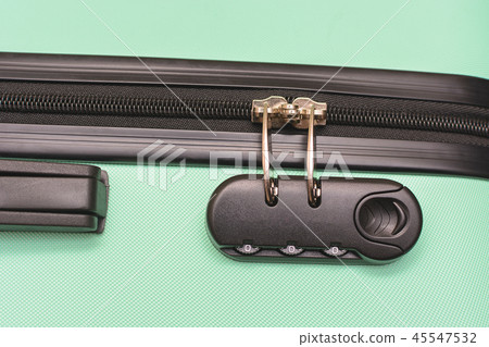 Security padlock with three numbers on suitcase 45547532