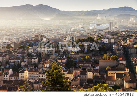 Architecture of Marseille - aerial view at sunrise 45547918