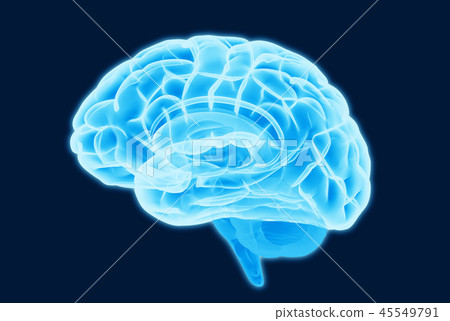 Blue brain scan illustration isolated on dark BG 45549791