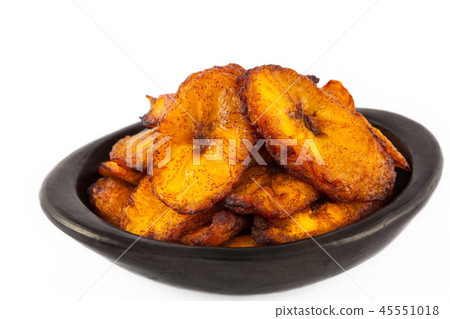 Deep fried ripe plantain slices isolated 45551018
