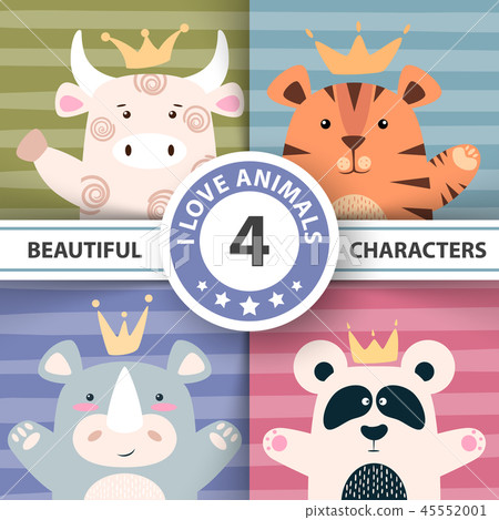 Set cartoon characters - bull, panda, tiger, rhino Set cartoon characters - bull, panda, tiger, rhino 45552001