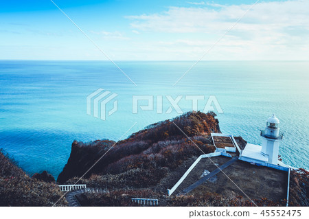 Lighthouse and ocean at cape Chikyu Hokkaido Japan Lighthouse and ocean at cape Chikyu Hokkaido Japan 45552475