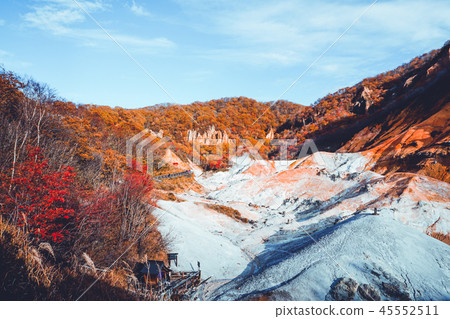 Autumn season at noboribetsu volcano in Hoakkaido Autumn season at noboribetsu volcano in Hoakkaido 45552511