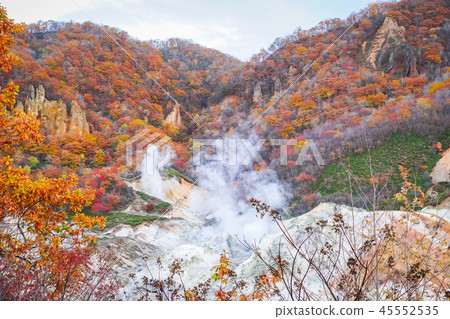 Autumn season at noboribetsu volcano in Hoakkaido Autumn season at noboribetsu volcano in Hoakkaido 45552535
