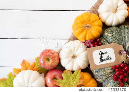 Top view of Autumn maple leaves with Pumpkin Top view of Autumn maple leaves with Pumpkin 45552878