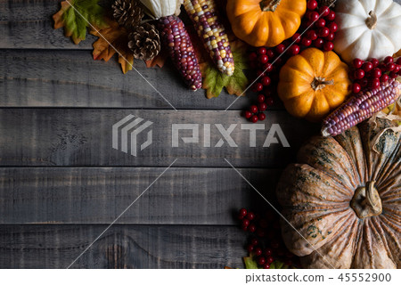 Top view of Autumn maple leaves with Pumpkin Top view of Autumn maple leaves with Pumpkin 45552900