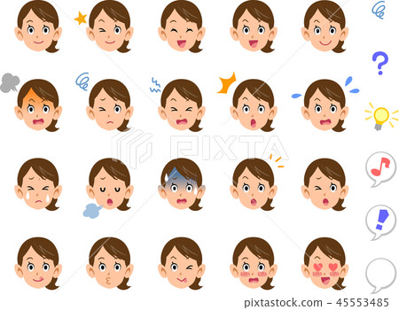 20 facial expressions of a woman who tied her... - Stock Illustration ...