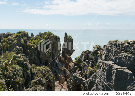 Pancake rock over sea coast skyline 45556442