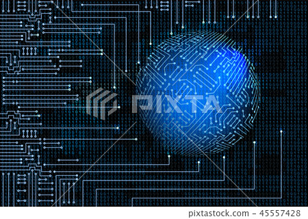 Electronic circuit with  binary code and sphere 45557428