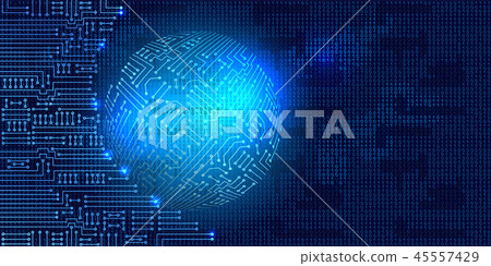 Electronic circuit with  binary code and sphere 45557429