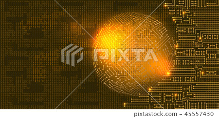 Electronic circuit with  binary code and sphere 45557430
